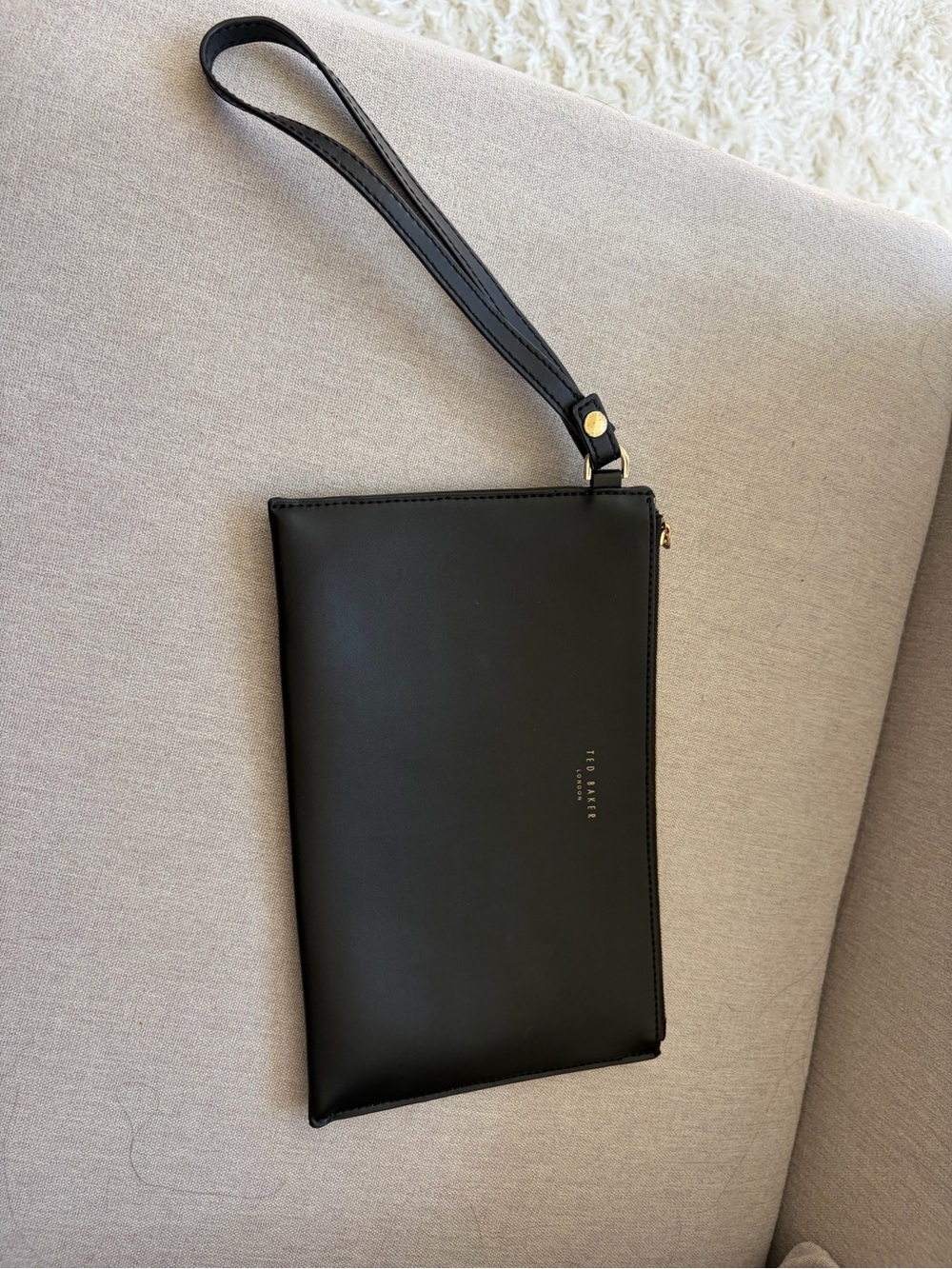 Ted Baker Black Leather Wristlet Clutch with Gold Hardware